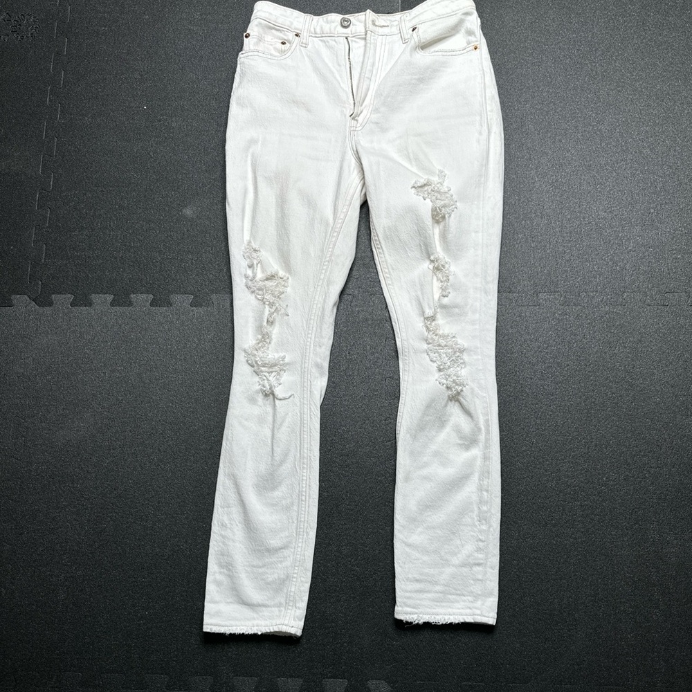 Abercrombie & Fitch White Distressed Skinny Jeans